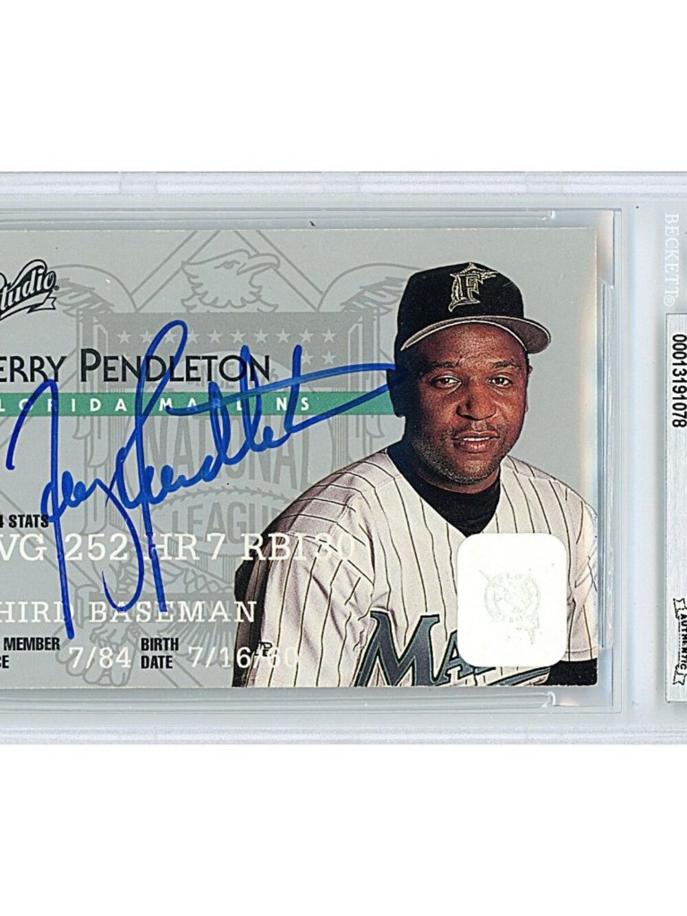 Terry Pendleton Signed 1995 Donruss Studio #125 Florida Marlins BAS Slabbed Auto